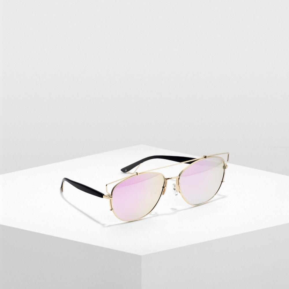 Gold/Pink Brow Bar Mirrored Aviator Sunglasses